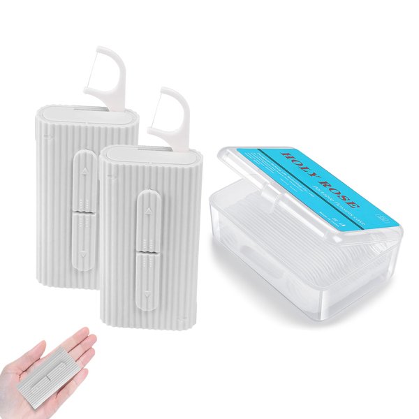 Holy Rose Portable Dental Floss Picks Dispenser 2Box,Travel Floss Storage Case with Adult Toothpicks Flosser Sticks 80 Count,Portable Floss Case for Oral Care Teeth Cleaning Perfect Tool (Whit)