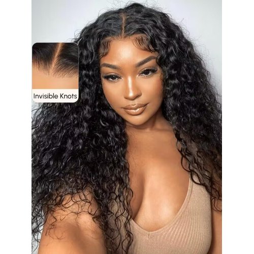 UNICE Bye Bye Knots Glueless Wig Pre Plucked Pre Cut Water Wave 7x5 Lace Front Wigs Human Hair Wet and Wavy Put on and Go Glueless Human Hair Wig 150% Density 22 inch
