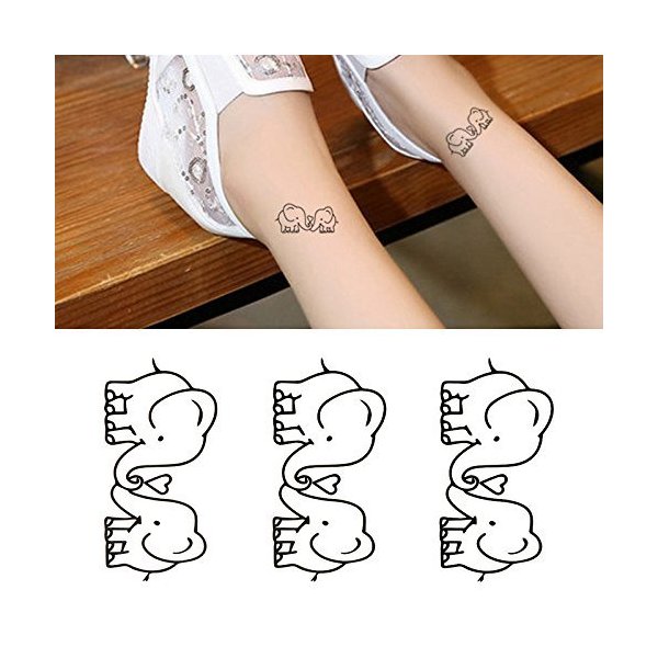 Oottati Small Cute Temporary Tattoo Two Couple Elephants (Set of 2)
