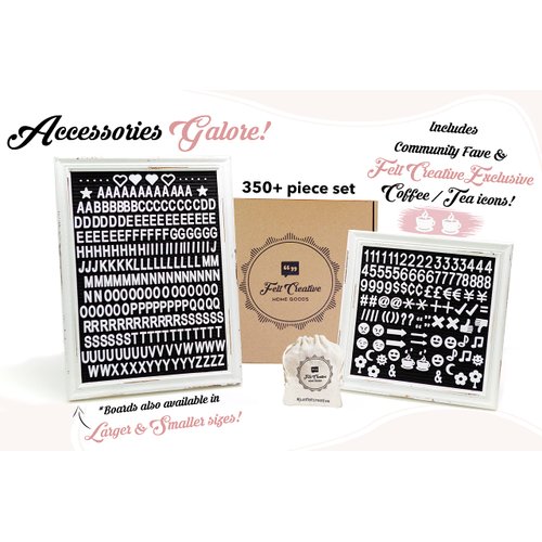 Black Felt Letter Board Baby Announcement Sign with Rustic Wood White Frame - Rustic Farmhouse Letter Board Sign with Stand - 10x10 Felt Board Changeable Message Board with 350 Letter Set