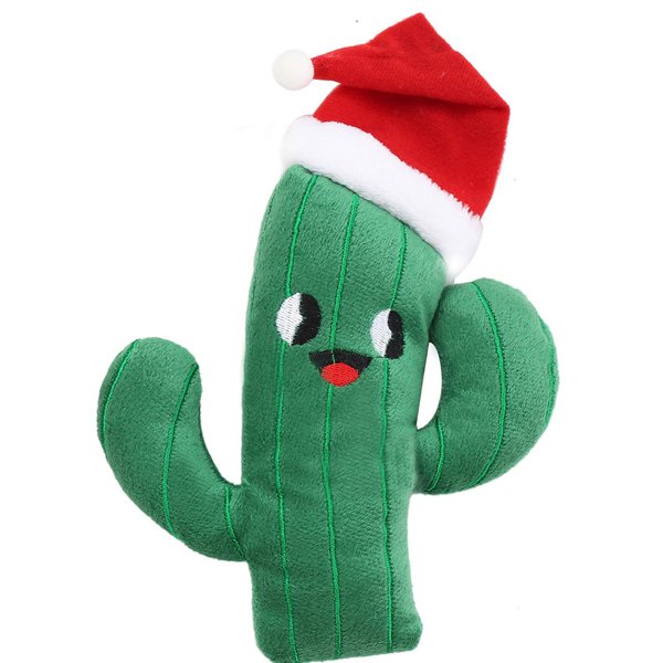 Pawskido Cactus Dog Squeaky Toy for Small Dogs, Christmas Plush Puppy Toy