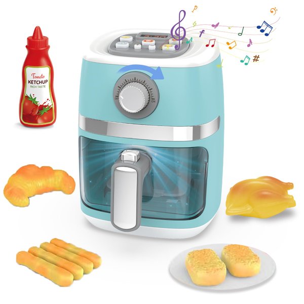 Toy Air Fryer for Kids Kitchen Playset, Chef Pretend Play kitchen Accessories with Color Changing Play Food, Cooking Game with Fries, Kids Toys with Sound & Light, Camp Kitchen Set for Toddler 3-5 5-7