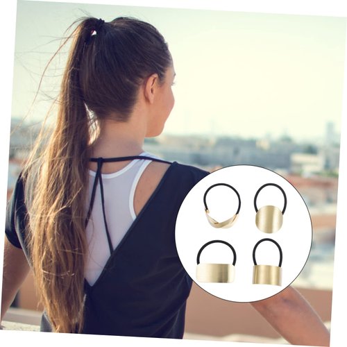Beavorty 4pcs High Ponytail Hair Tie Zinc Alloy Ponytail Bands Punk Hair Rope Golden Ponytail Holder Decorative Ponytail Holder Rubber Hair Tie Elastic Cord Accessories Simple Girl
