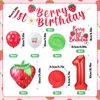 Fingertip WD 27 Pcs Berry First Birthday Decor, Sweet One Birthday Party Decorations Strawberry First Birthday Decorations Strawberry Hanging Banner Swirl Cake Topper for Baby Girls Party Supplies