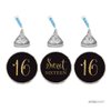 Andaz Press Gold Glitter Print Chocolate Drop Labels Stickers, Sweet 16 Birthday, Black, 216-Pack, Not Real Glitter, for Kisses Party Favors