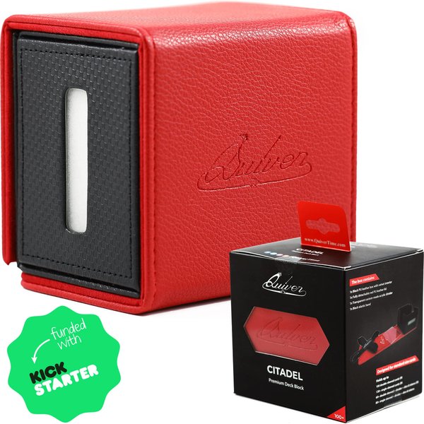Quiver Time Red Citadel Deck Block - 100+ Commander MTG Deck Box for Cards - Card box holder for Cards, Dice and Tokens, Custom Deckbox Divider - Quiver Card Cases Compatible | TCG Card Deck Box