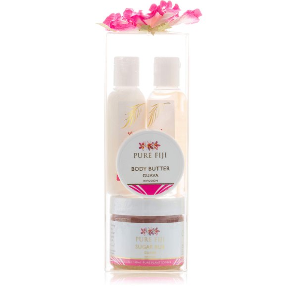 Pure Fiji Spa Gift for Women - Body Gift Box Include:Body Lotion 1Fl.Oz, Nourishing Exotic Oil 1 Fl.Oz, Body Butter 0.5oz & Sugar Rub 2oz, Scent Guava