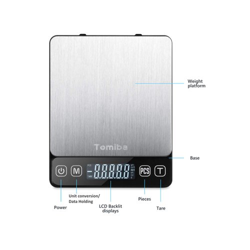 Tomiba Kitchen Scale 0.1g Small Digital Travel Food Mini Scale 3000g Auto Data-Hold
