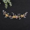Teyglen Gold Pearl Wedding Headband Hair Vine with Rhinestone Bridal Flower Hair Clip Headband Hair Accessories for Bride Flower Headpiece for Women Girls
