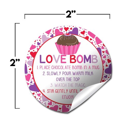 Love Bomb Heart Themed Hot Cocoa Bomb Packaging Sticker Labels for Valentine's Day, Total of 40 2" Circle Stickers by Amanda Creation