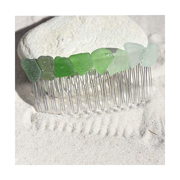 Green Sea Glass Hair Comb - Made to Order