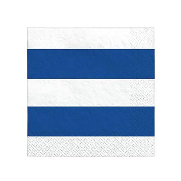 Bright Royal Blue Solid Stripes Beverage Paper Napkins-16pc