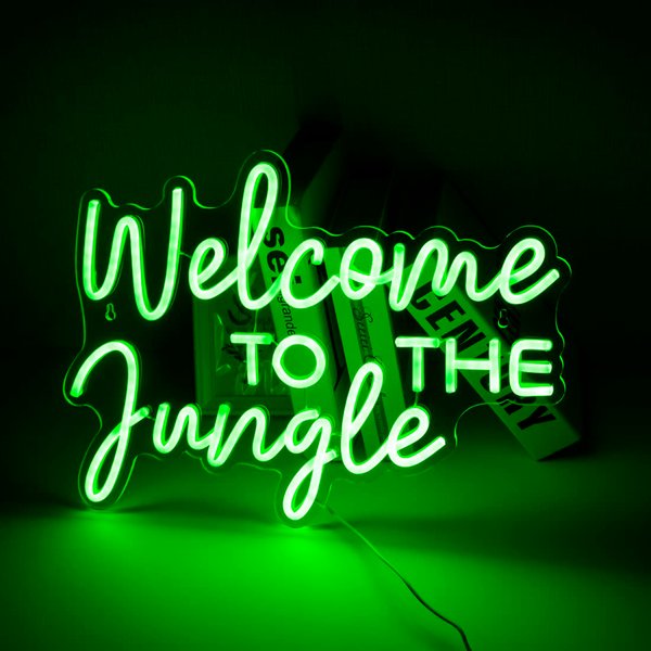 Britrio Welcome to the Jungle Neon Light Sign for Safari Jungle Themed Party Baby Shower Kids Birthday Gift Entryway Front Porch LED Neon Wall Decor 5V USB Powered with Switch 17 Inch Green