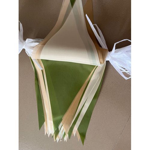 32 Meters 105ft Olive Green Tan Brown Beige Party Bunting Banner Cream Ivory Fabric Pennant Champagne Khaki Triangle Flags, Neutral Decorations for Boho Rustic Birthday Baby Shower Wedding Decor