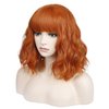 incohair 14 Inches Dark Orange Wig with Bangs Women Girls Short Curly Wavy Bob Wig Shoulder Synthetic Party Wigs Wig Cap Included (Dark Orange)