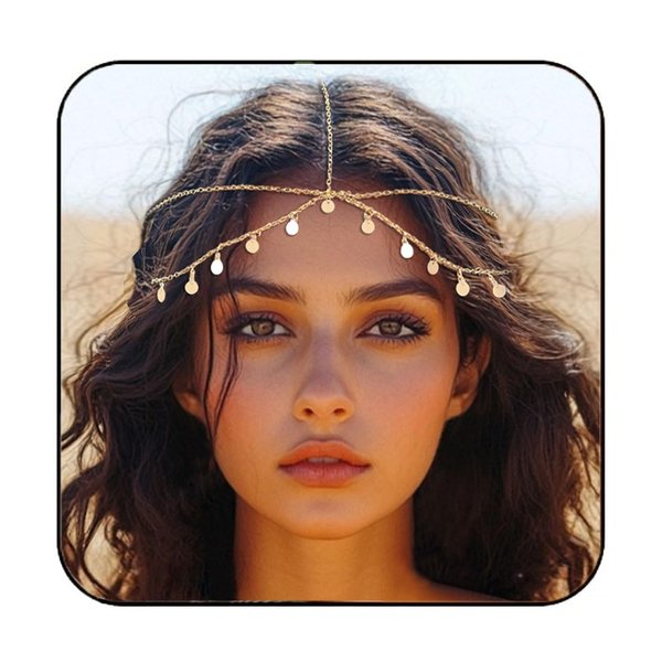 Kilshye Boho Sequin Head Chain Gold Prom Headpiece Hair Chains Festival Costume Headband for Women