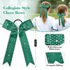 DEEKA 12 PCS Glitter Collegiate Style Cheer Bows Long Tail Full Rhinestones Skinny Shiny Cheer Bow Ponytail Holder Handmade Bows for Girls Teens Cheerleader Sports -Forest Green