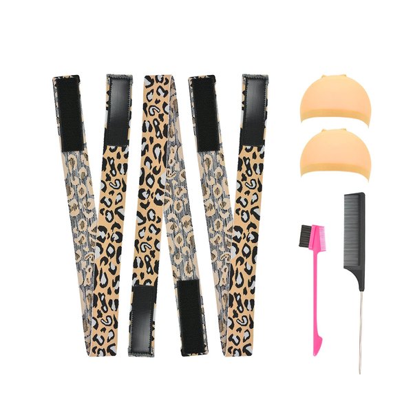 3 Pcs Elastic Bands for Wigs Lace Melting Bands Wig Grip Headband Lace Front Wig Headband for Women (3.0 Beige Leopard Print)