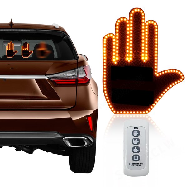 SJMYXCLW Gesture Finger Light for Car, Road Rage Led Sign for car, Express Love/Bird/Stop/Wave/Warning to Others, 3 Gesture Light Model, Light Up Hand for Car Window