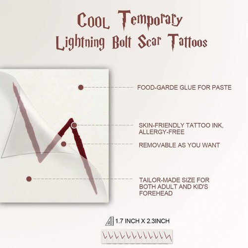 24PCs Wizard Lightning Bolt Scar Temporary Tattoo for Halloween Wizard Theme Party Favors Wizard Theme Party Favors