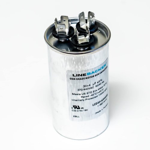Supco Capacitor Round Dual Run 30 + 4 uf 370/440 Volts for HVAC Motors Compressors LCD30+4X440R Linebacker