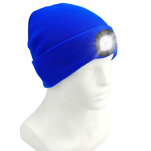 CENSGO Unisex Hat with Light, LED USB Rechargeable Headlamp Beanie, Gifts for Dad Father Men Husband Warm Knitted Cap Blue