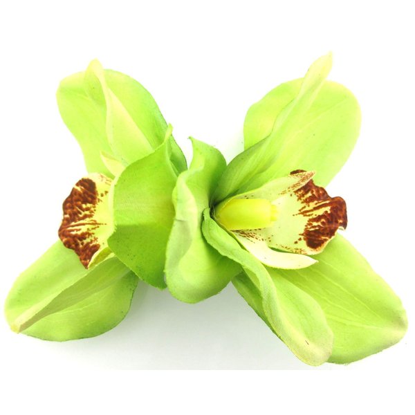 Double Lime Green Orchids Silk Flower Hair Clip with Teeth
