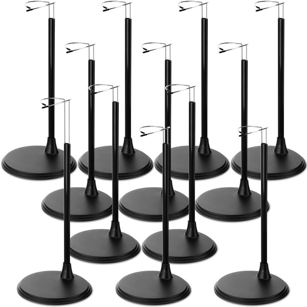 Yaocom 12 Pcs Adjustable Doll Stand Display Holder Action Figure Stands Black Doll Bracket with Expandable Waist Wire for 14 to 24 Inch Dolls Figures Display Rack for Home Store Market