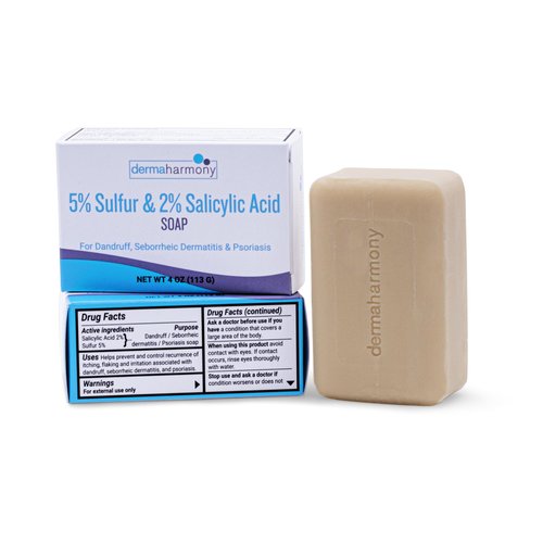 Dermaharmony 5% Sulfur 2% Salicylic Acid Bar Soap 4 oz – Crafted for those with Seborrehic Dermatitis, Dandruff, and Psoriasis (3 Pack)