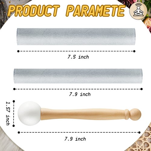 3 Pieces Crystal Singing Bowl Mallet Set, Include Thick Suede Striker Solid and Hollow Sound Bowl Stick, Crystal Singing Bowl Rubber Mallet with Wood Handle for Playing Singing Bowl