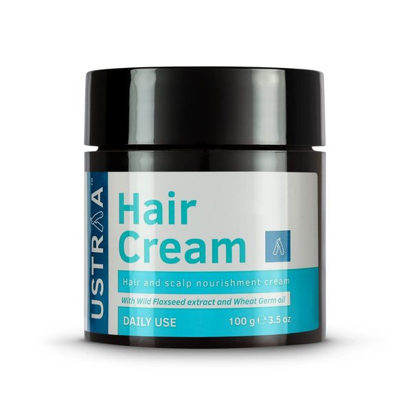 Ustraa Daily Use Hair Cream - 100g - Suitable for all hair types, Non-greasy nourishment for hair, Non-sticky alternative to oil, Enriched with Wild Flax Seeds, Almond Oil