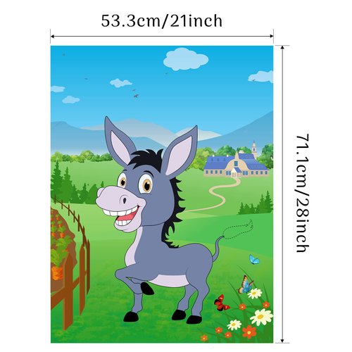 Morcheiong Pin The Tail on The Donkey Party Game with 48pcs Tails for Kids Birthday Party Supplies Donkey Party Favors Farm Party Decorations