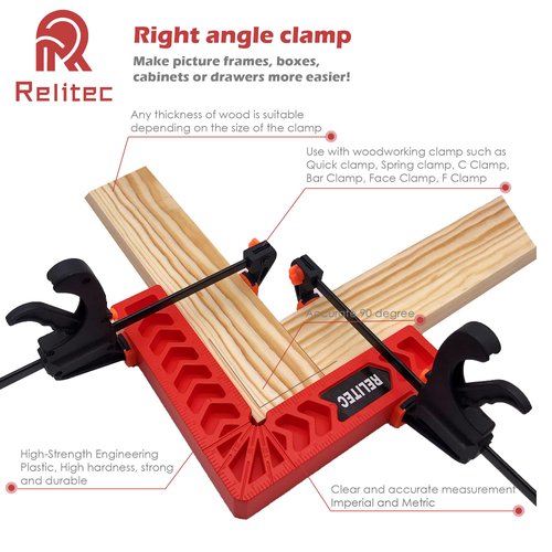 Relitec R 90 Degree Corner Clamp Clamping Squares Woodworking Tools Positioning Squares Right Angle Clamp Wood Clamps for Gluing Cabinets Picture Frames or Drawers Set of 8（3" 4"）