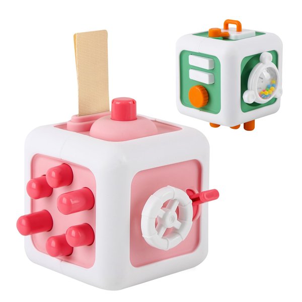 CR8OAS 2 Pcs Busy Activity Cube Montessori Toys for 1 Year Old Boy Girl, Sensory Toys for Toddlers 1-3, Toddler Travel Toys, Activity Cube Learning Toys, 1st Birthday Girl Gifts 12 Months+