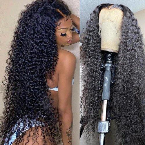 SUNTU 13x6 HD Transparent Curly Lace Front Wig Human Hair Pre Plucked Glueless Kinky Curly Lace Front Wig Human Hair Wigs with Baby Hair For Women(26 Inch)