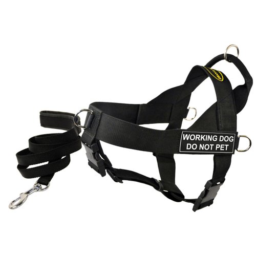 Dean and Tyler Bundle One DT Universal Harness, Working Dog Do Not Pet, Small (24, 27) + One Padded Puppy Leash, 6-Feet Stainless Snap, Black