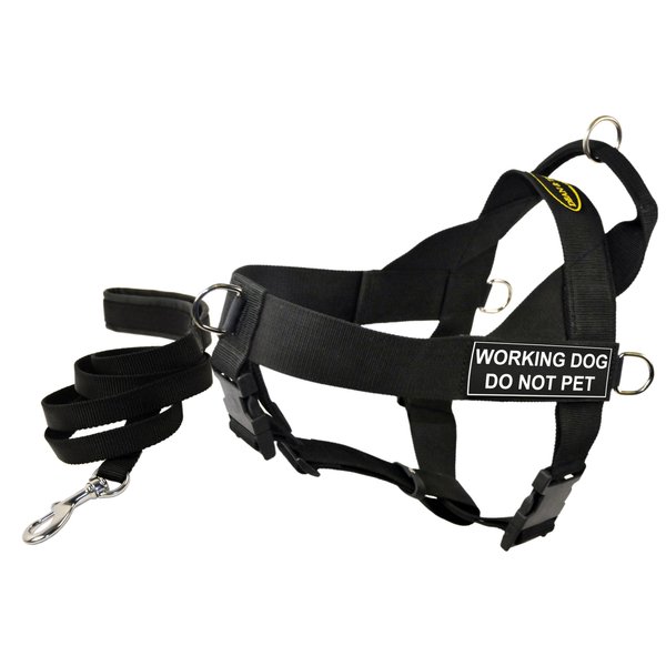 Dean and Tyler Bundle One DT Universal Harness, Working Dog Do Not Pet, Small (24, 27) + One Padded Puppy Leash, 6-Feet Stainless Snap, Black