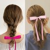 WHAVEL 4PCS Pink Hair Bows, Pink Ribbon for Hair Bow Hair Clips with Long Tail Silky Satin Bow Clips Hair Bow Cute Hair Clips (Pink,Hot pink)