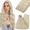 YoungSee Sew in Hair Extensions Blonde Weft Real Human Hair Extensions Platinum Blonde Sew in Extensions Blonde Hair Weft Extensions Real Human Hair 16Inch 100G
