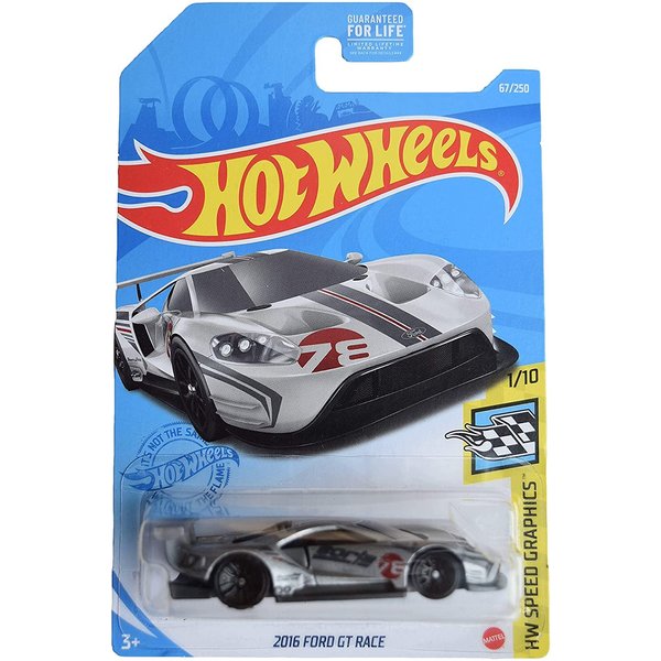 Hot Wheels 2016 Ford GT Race, [Silver] 67/250 Speed Graphics 1/10