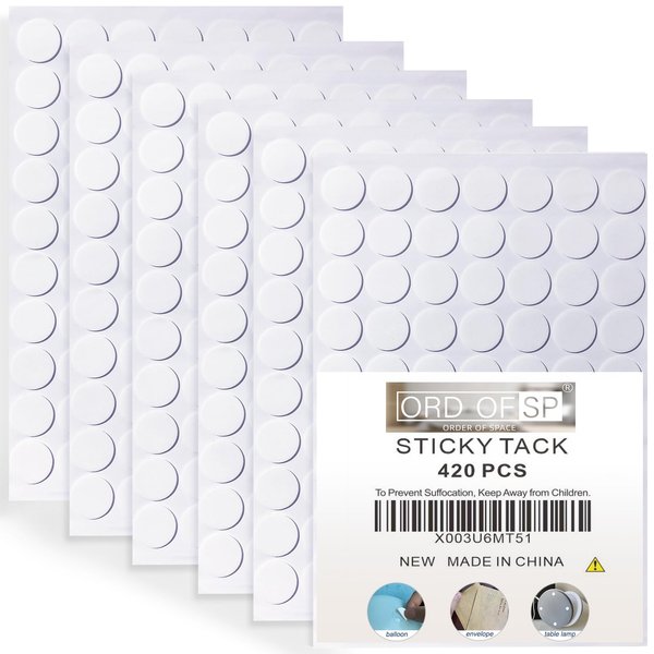 ORD OF SP Sticky Tack, 420pcs Strong Poster Putty (0.8in/20mm), Removable Museum Putty, No Trace Round Mounting Putty, Multipurpose Sticky Dots for Festival Decoration, DIY, Party Supplies