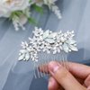 Foyte Crystal Wedding Hair Comb Leaf Bride Headpiece Silver Rhinestone Hair Piece Bridal Side Hair Accessories for Women