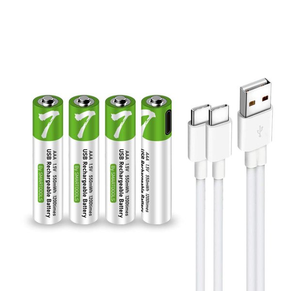 Lankoo USB AAA Lithium ion Rechargeable Battery, High Capacity 1.5V 550mWh Rechargeable AAA Battery, 1 H Fast Charge, 1200 Cycle with Type C Port Cable, Constant Output,4-Pack