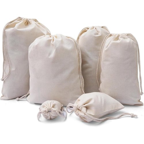 BigLotBags Premium Muslin Bags - Double Drawstring, 100% Organic Cotton, Premium Quality Eco Friendly Reusable Natural Bags. Pack of 25 (6 x 8 Inches)