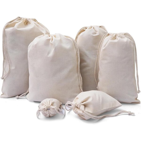 BigLotBags Premium Muslin Bags - Double Drawstring, 100% Organic Cotton, Premium Quality Eco Friendly Reusable Natural Bags. Pack of 25 (6 x 8 Inches)