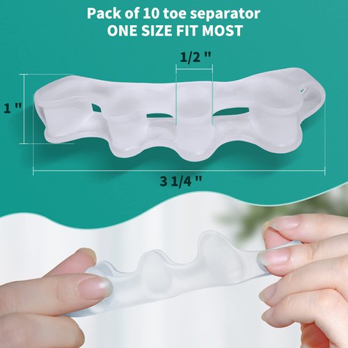 MENOCADY Pack of 10 Gel Toe Separator, Silicone Toe Spacers for Correct Toe Alignment, Toe Spreader for Bunions Correct, Restore Overlapping Toes to Original Shape