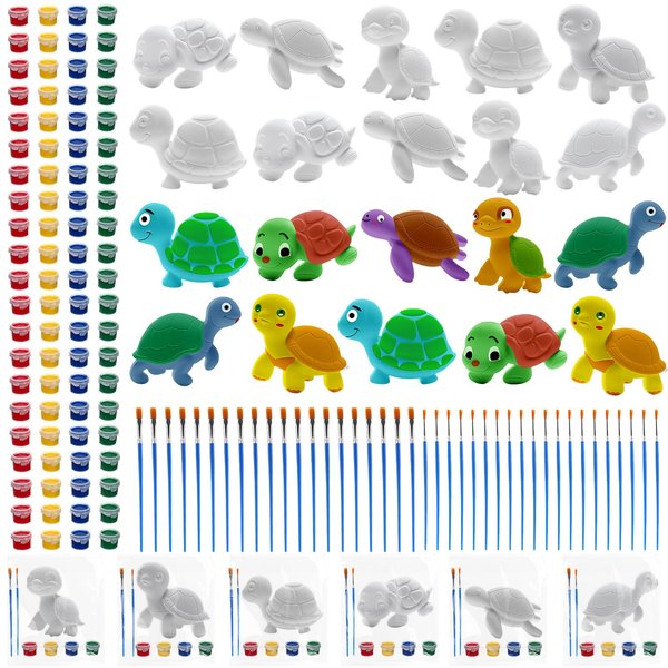 Foilswirl 24 Sets Paint Your Own Turtle Ceramics Kits DIY Painting Kits Turtle Arts and Crafts with Brush Unfinished Ceramic Painting Figurines Turtle Gifts