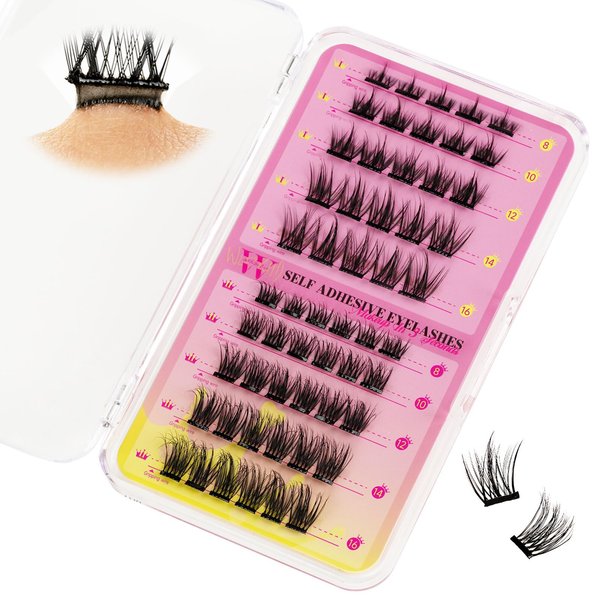 Self-adhesive Lash Clusters 55Pcs Cluster Lashes Cluster Eyelash Extensions Mix8-16mm Sticking Eyelashes Clusters Wispy DIY Eyelash Extension Thin Band For Makeup at Home by W(02)