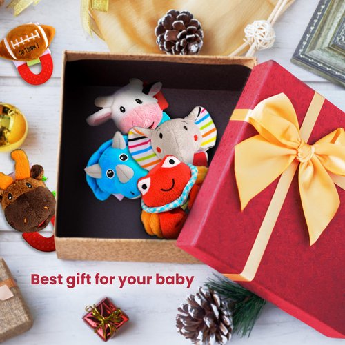 Wristy Buddy Teething Ring for Babies 0-6 8 10 12 Months | Cute Soft Moose Animal Teething Toys & Gloves | Baby Teething Relief Toy Pack | Infant Chew Toys for 3-6 Months, 1 2 3 Years