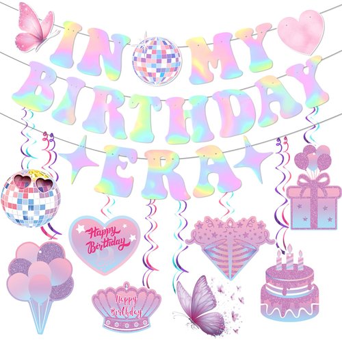 In My Birthday Era Banner, DIY Glitter In My Birthday Era Decorations with Birthday Hanging Swirls, Birthday Party Decorations, Eras Birthday Decorations for Women Girls